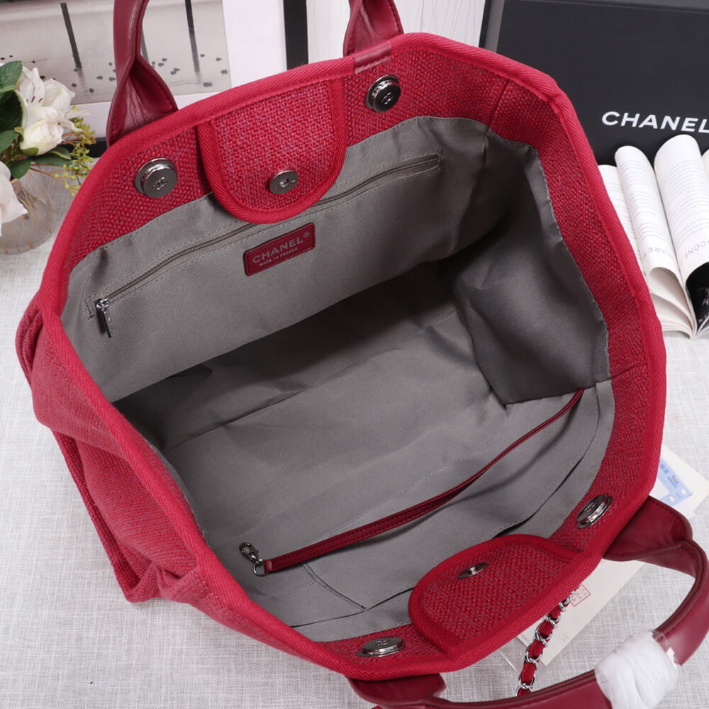 Ch*el woven straw raffia striped medium deauville tote