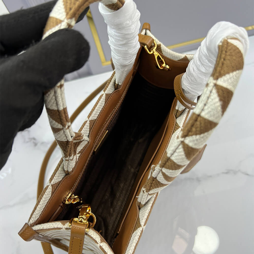 small Pra*a symbole jacquard fabric handbag