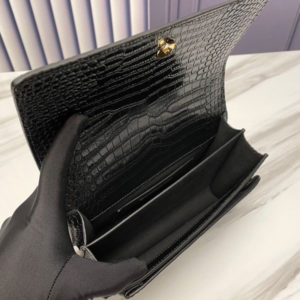 SUNSET MEDIUM CHAIN BAG IN CROCODILE-EMBOSSED SHINY LEATHER