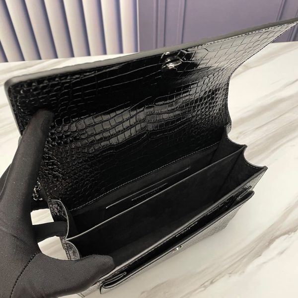 SUNSET MEDIUM CHAIN BAG IN CROCODILE-EMBOSSED SHINY LEATHER